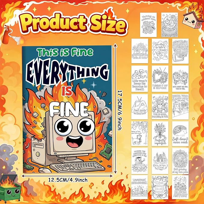 Liliful 24 Pcs Dumpster Fire Coloring Book Set Mini This is Fine Color Books Bulk Adult Humor Coloring Books for Stress Relief Office Leisure Humor Enthusiast Gifts