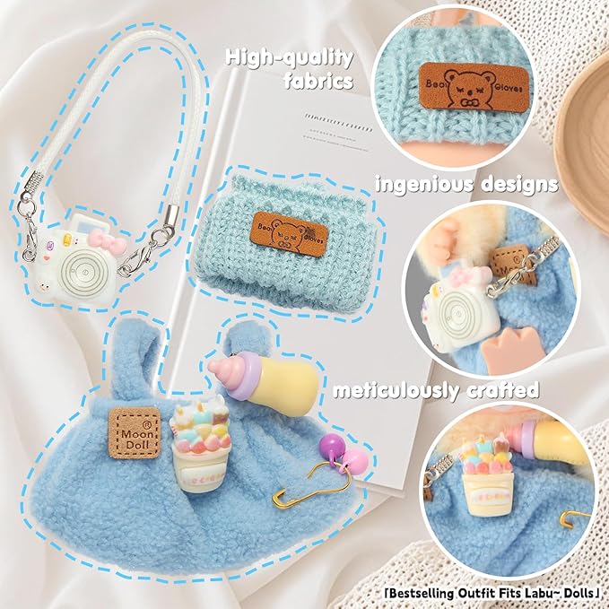 2025NEW Trendy Blue Clothes for bubudoll, Designed for bubuclothes, Multiple Stylish Outfit Sets for5.9-6.7in.Doll, Can be Used to Change Clothes for Your15&17cm Dolls(Blue Overalls 3pc Set)