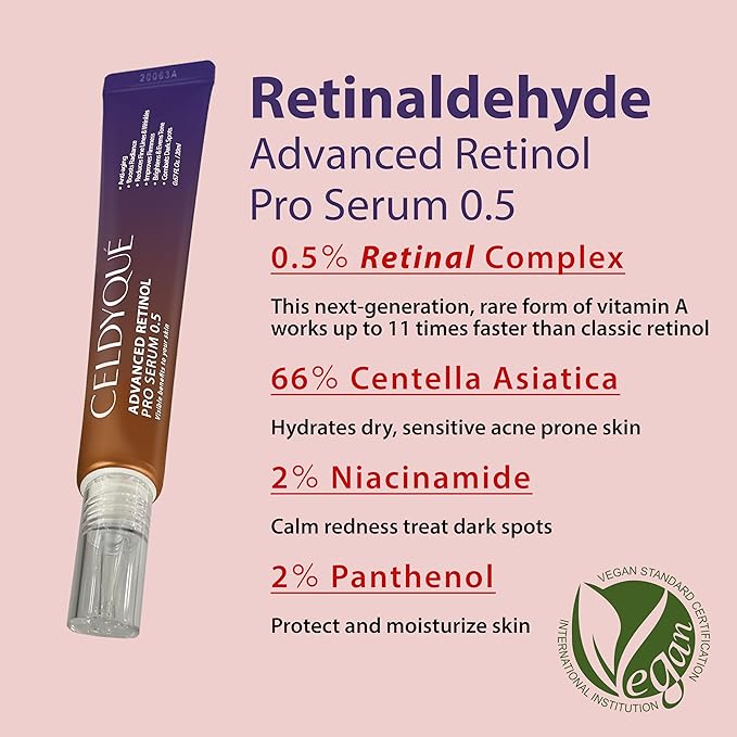 Advanced Retinol Pro Retinal Serum 0.5 w/Centella Asiatica 66% Anti-Aging Radiance-Boosting & Skin-Smoothing Cream w/Retinal Complex, Niacinamide & Hyaluronic Acid Korean Skincare