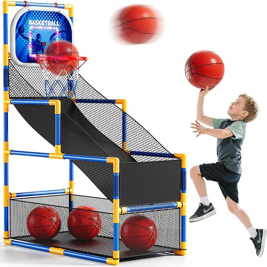 Arcade Basketball Game Set for Kids 3-12 Years Old, Kids Basketball Hoop with 4 Balls & Pump, Indoor Outdoor Sports Play Toys, Basketball Games Toys, for Boys Girls Teens