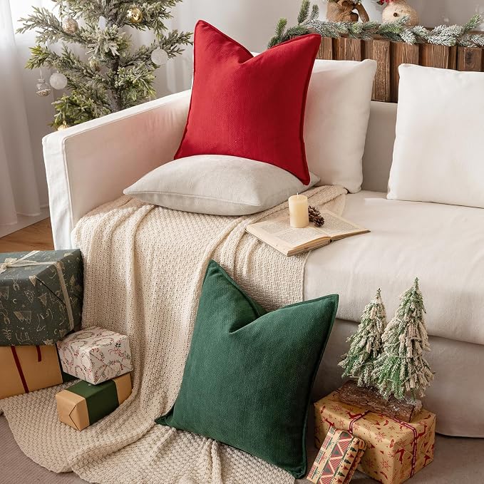 MIULEE Pack of 2 Red Decorative Chenille Pillow Covers 18x18 Inch | Soft Couch Throw Pillows,Farmhouse Cushion Covers with Elegant Design for Sofa,Bedroom,Living Room,Spring Home Decor