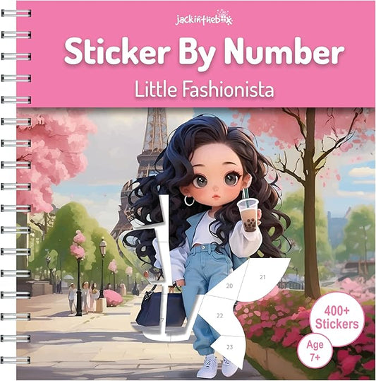 jackinthebox Sticker by Number Book, 12 Scenes Puzzle Paint by Sticker Book + Colouring Pages, Gifts for Birthday, Party Favor Toys for Girls, Arts & Crafts for Kids Age 7 8 9 10 - Little Fashionista