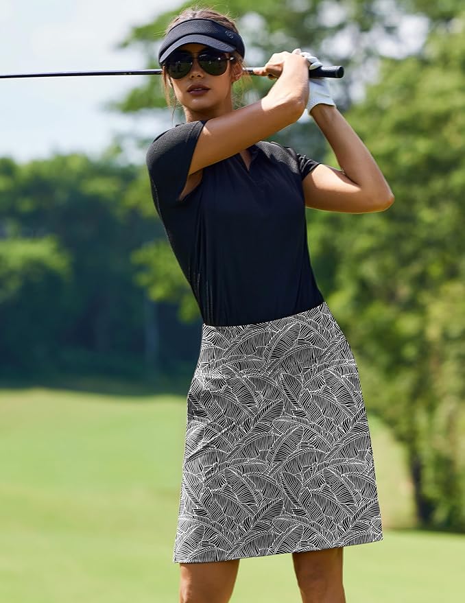 PINSPARK 20" Skorts for Woman Knee Length UPF 50+ Golf Skirts | 4 Pockets, Built-in Shorts, High Waisted, Split Hem, Silky-smooth, Moisture-wicking, for Golf Athletic Tennis Workout Casual