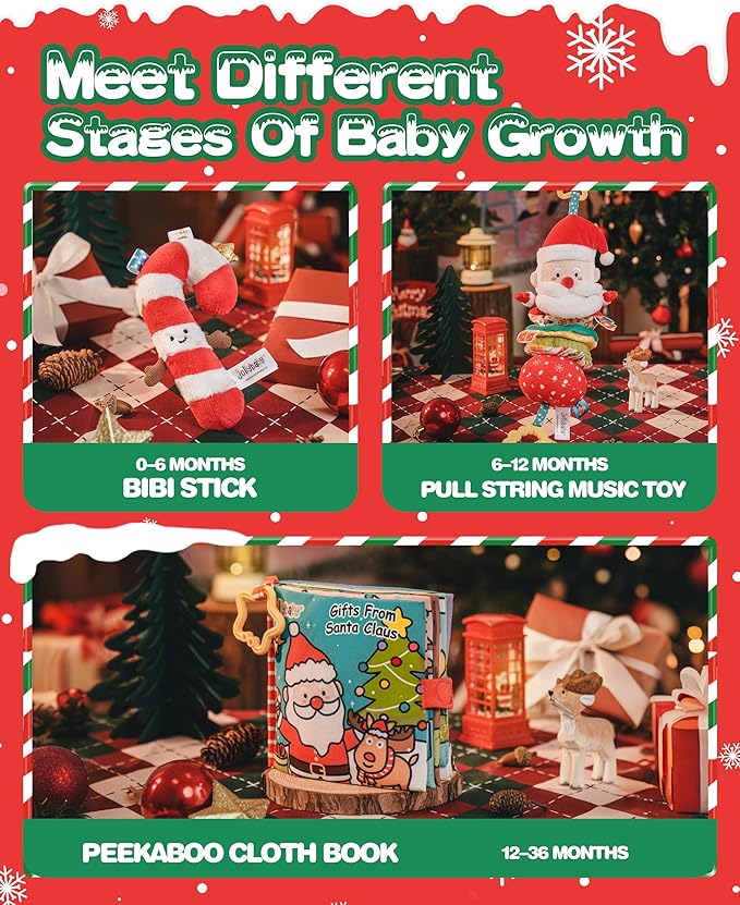 Jollybaby My Baby First Christmas Toys for Toddler 0-6-12-18-36 Months, Car Seat Stroller Crib Toy, Christmas Stocking/Socks Stuffers Gifts for Tummy Time Infants/Newborns Boy and Girl