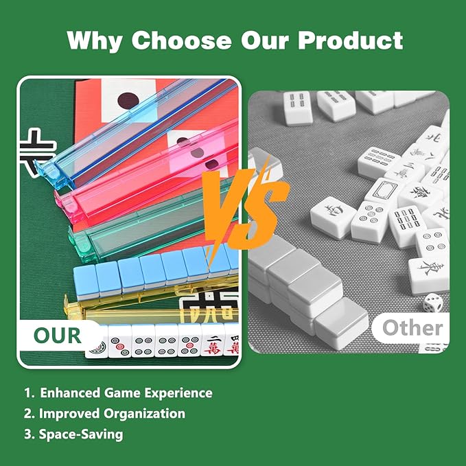 Mahjong Racks with Pushers, All-in-One Mahjong Tile Pushers and Racks with 3 Dices, Modern American Tile Set of 4 (4 Colors)