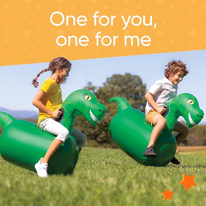 Hearthsong Hop N Go Inflatable Dino Riding Bouncy Hopping Toys for Kids Ages 5+ - Ride On Bouncer Animal Hopper Jumping Toys for Outdoor Games