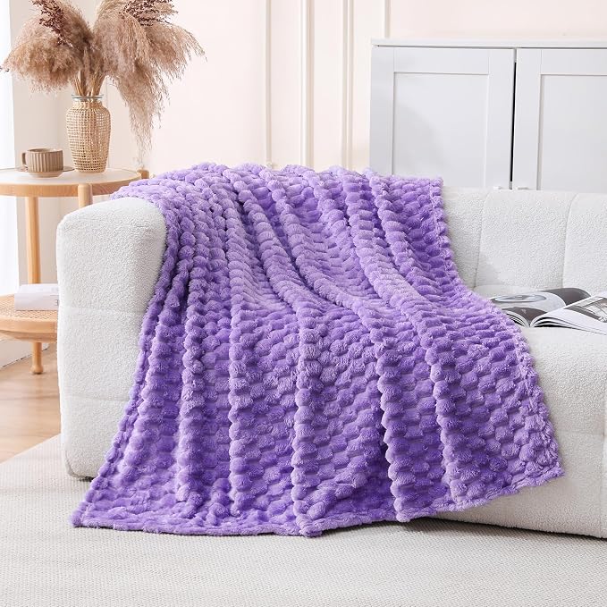 Lavender Fleece Throw Blanket 50”×60” for Couch Sofa Bed | Super Soft Cozy Plush Microfiber Flannel Blanket with 3D Jacquard Decorative Lightweight for Mom Woman