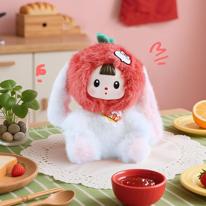 Kawaii Plush Doll, Stuffed Animals with Vinyl Face White Tomato Bunny Shaped for Girls Boys Women, 7.8 inches Vinyl Plush Pendant Cute Figurines Gifts for Collectibles Home Decor Birthday Christmas