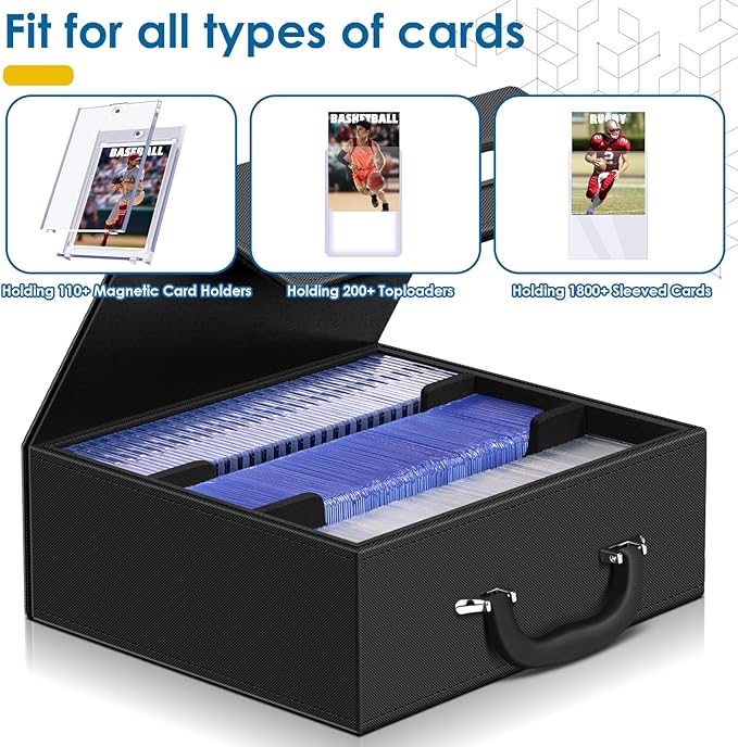 Homthy 110+ Magnetic Card Holder Card Deck Case, Leather Magnetic Closure Commander Card Portable Storage Box Card Holders Fit for Baseball Cards, Sports Cards, MTG, Game Card Standard Cards