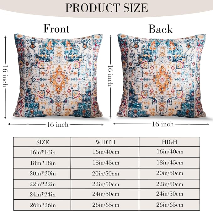 Boho Throw Pillow Covers 16x16 inch Set of 2,Boho Vintage Carpet Pattern Antique Ethnic Decor Double Sided Pattern Cushion Cover Soft Pillow Case Living Sofa Room Bed Square Pillow Cover