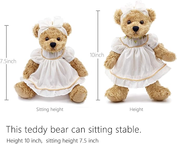 Oitscute Small Baby Teddy Bear with Cloth Cute Stuffed Animal Soft Plush Toy 10" (White Sleepwear)