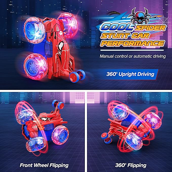 Remote Control Car RC Cars Toys for Boys Ages 4-12,Cool Rechargeable Stunt RC Car with 360 Flips 4WD Wheel Lights,Fun Outdoor Toys for Kids Birthday Gifts Chritmas 4 5 6 7 8 9 10 11 12 Year Old