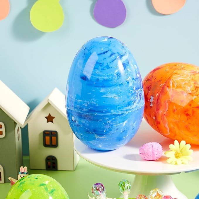 JOYIN 6 Pcs Large Marble Easter Eggs, 6 Inches Jumbo Plastic Eggs Fillable for Easter Themed Hunt Basket Stuffers Fillers Filling Treats Party Favor Classroom Prize Supplies