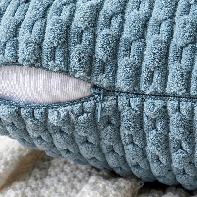 MIULEE Decorative Throw Pillow Covers 16x16 Blue Grey Textured Corduroy | Pack of 2 Striped Pillow Covers Modern Farmhouse Coastal Home Decor for Couch Bed Sofa Living Room