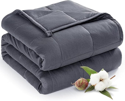 Sivio Weighted Blanket for Adults 100% Cotton, 60"x80" Queen Size 20 lbs, Cooling Summer Heavy Blanket for Sleeping, Breathable Soft Blankets with Premium Glass Beads, Machine Washable, Dark Grey