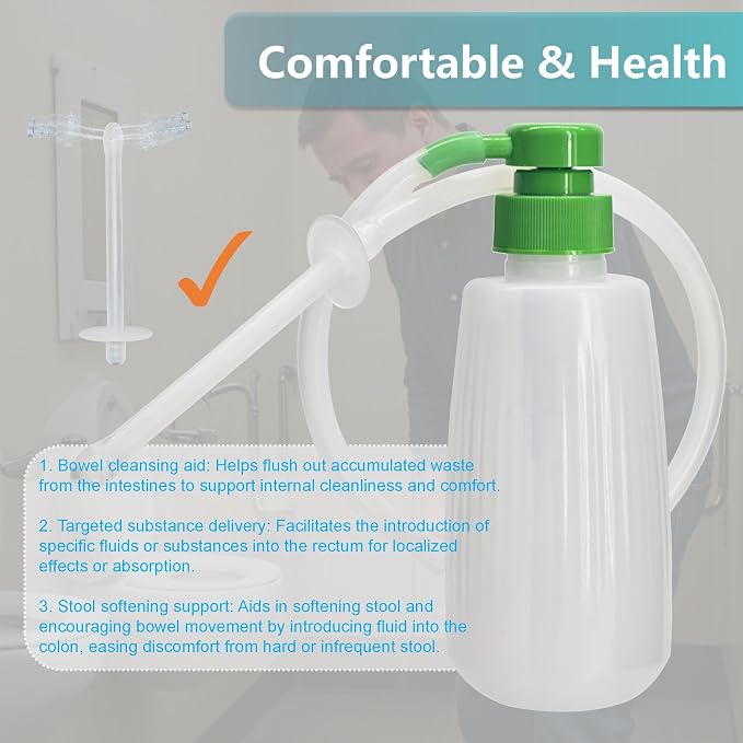 350ml Intimate Cleansing Kit- Enema Kit, Portable Personal Irrigator with Press Pump, Silicone Hose & Reusable Nozzles for Home & Travel Use