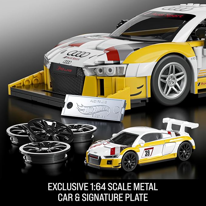 Hot Wheels Elite Series Building Set, ’15 Audi R8 LMS with 820 Pieces, Realistic Details and Custom Decals, Adult Collectors and Kids Ages 10+