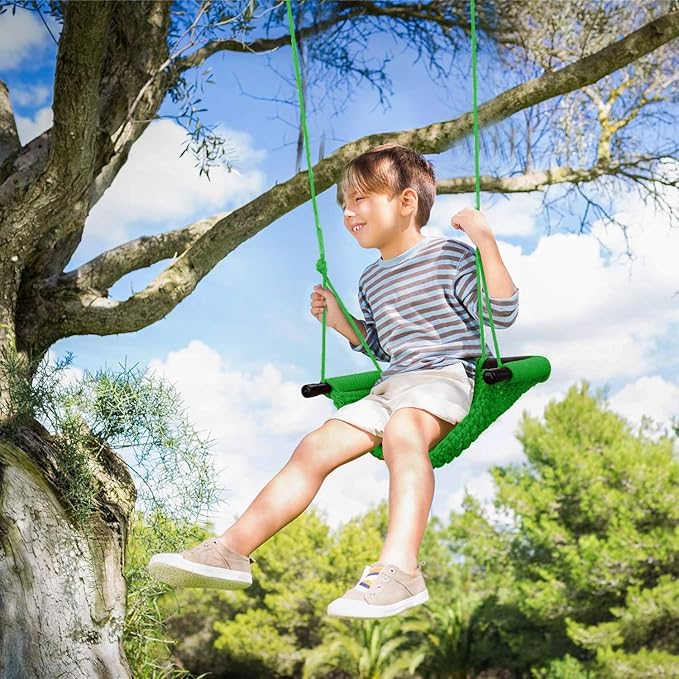 JKsmart 2 Pack Kids Swing Seat, Heavy Duty Rope Play Secure Children Swing Set, Toddler Swing Chair for Outdoor/Indoor/Playground/Home/Tree, with Snap Hooks and Swing Straps,440 lbs Capacity,Green