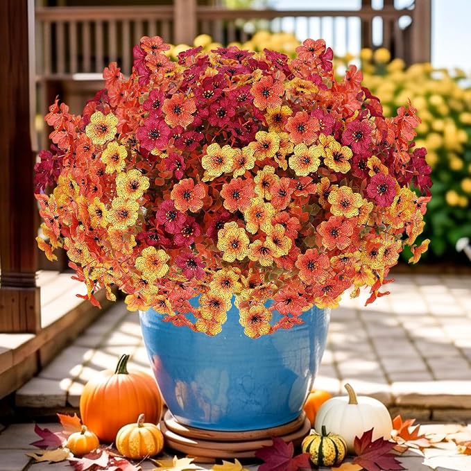 Artificial Flowers Fake Plants for Outdoors Spring Decoration, 13 Bundles Silk Realistic UV Resistant Faux Flowers for Outside Planter Porch Yard Patio Garden Home Indoor, Orange Mixed | Fake Plants Silk Realistic UV Resistant Faux Flowers for Outside ...
