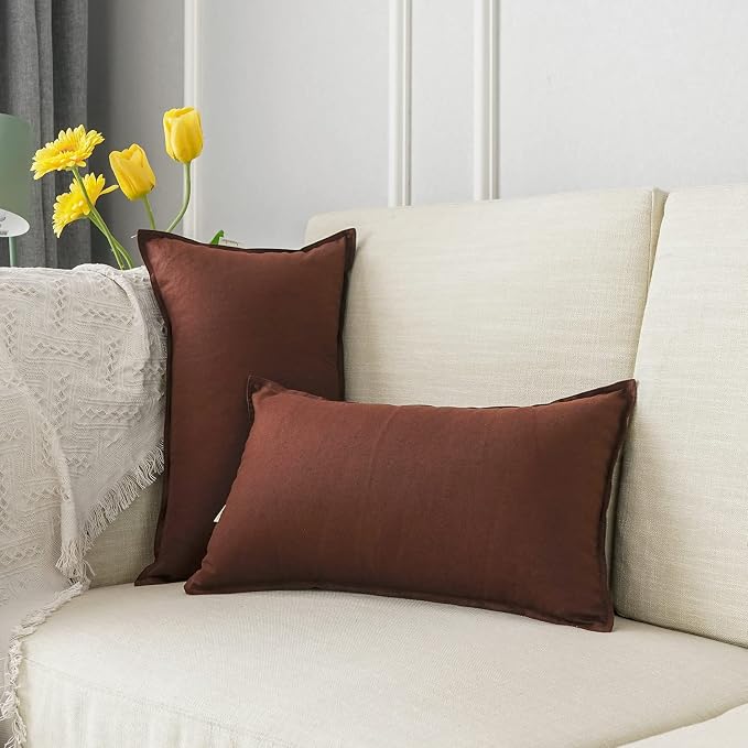 Jeanerlor Cotton Linen Decorative 12"x20" Lumbar Throw Pillow Case Cushion Cover with Twin Needles Stitch on Edge,for Wedding/Party/Gift/Car (30 x 50cm), Reddish Brown