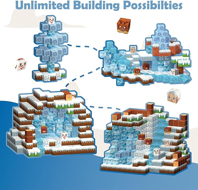 Magnetic Blocks, 120PCS Magnetic Building Blocks Magnet Cubes STEM Montessori Sensory Educational Toys for Kids Boys Girls (Ice-Castle)