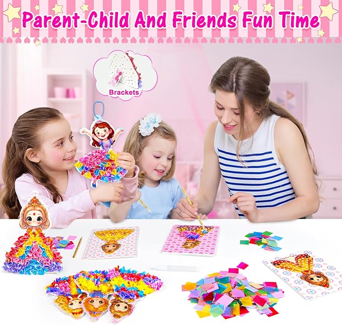 RIEYON Poke Poke Art Kits - Magical Princesses for Kids, 8 Princesses & 1 Flower Arts and Crafts Mess-Free DIY Creative Activity Kits, Birthday Christmas Gifts for Girls & Boys Ages 4 5, 6, 7, 8, 9,10