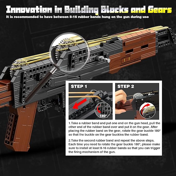 Building Block Gun for Adults, 1: 1 AKM-47 Model Gun That Shoot Rubber Band Educational Toys DIY Assembling Building Toys Set for Boys Age 14+, Collectible Gift for Military Weapon Toy Lovers,1166Pcs