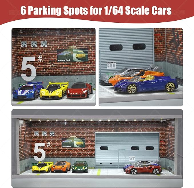Display Case for Hot Wheels: Stackable Parking Garage for 1/64 Scale Matchbox Toy Car, Foamboard Storage for Monster Trucks with LED Light and Acrylic Cover, Supply Store