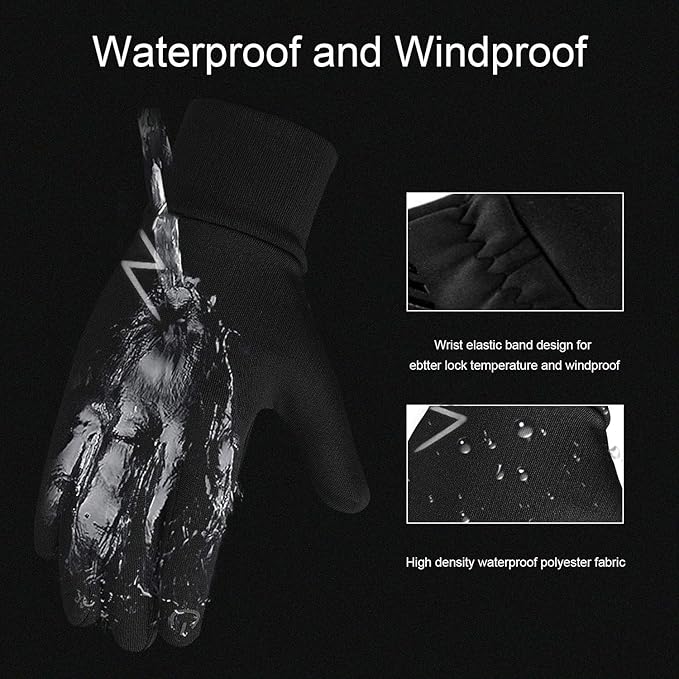 Kids Winter Gloves Back Water Repellent Touchscreen Warm Fleece Anti-Slip for Boys Girls Teen 3-15 Years