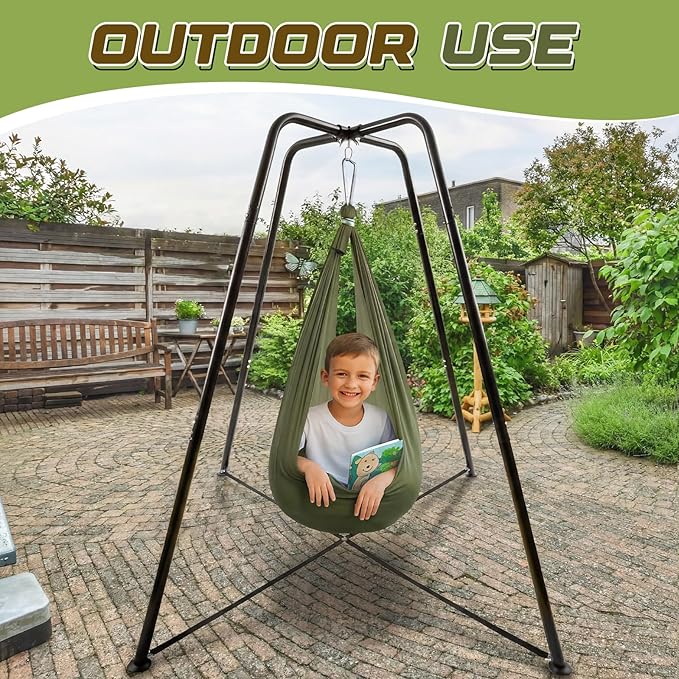 Sensory Swing Stand Frame with Pod Chair and Swings Set Kid Heavy Duty Metal Swing Stands Autism Hammock Chair Stand Tree Saucer Round for Kid Adult Indoor Outdoor Backyard Park(Camo Color)