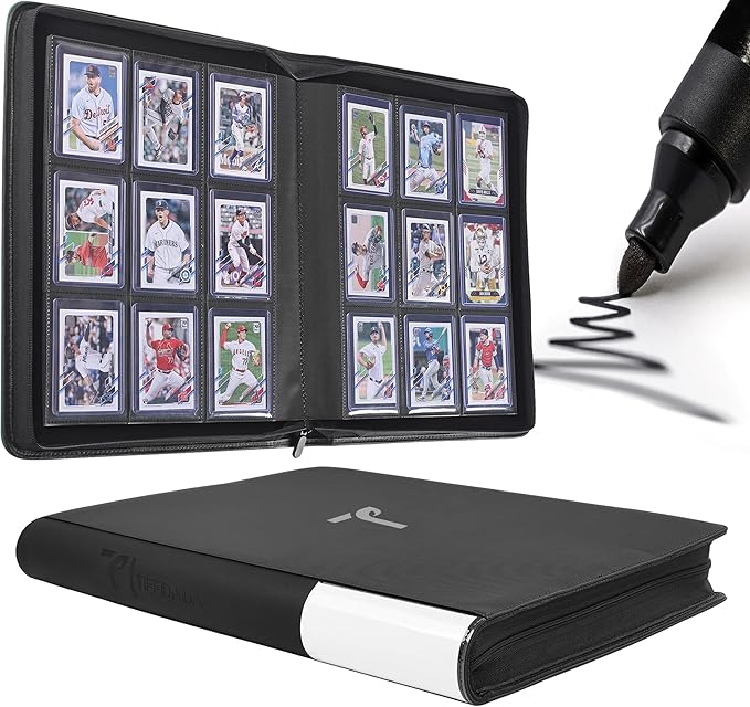 Top Loader Binder, 9 Pocket, Holds Up to 360 3" x 4" Toploaders, 20 Double-Sided Ringless Sleeves, Side-Loading for Easy Insertion,Side Label Tab and Marker for Easy Identification