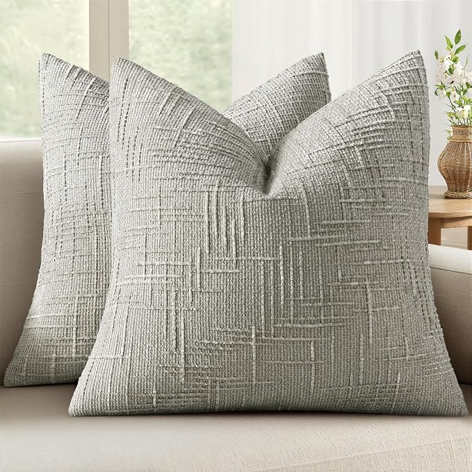 MIULEE Chenille Textured Throw Pillow Covers Light Grey 20x20 Set of 2 | Slubby Decorative Pillows, Boho Farmhouse Home Decor, Modern Neutral Cushion Covers for Couch Sofa Bed Living Room