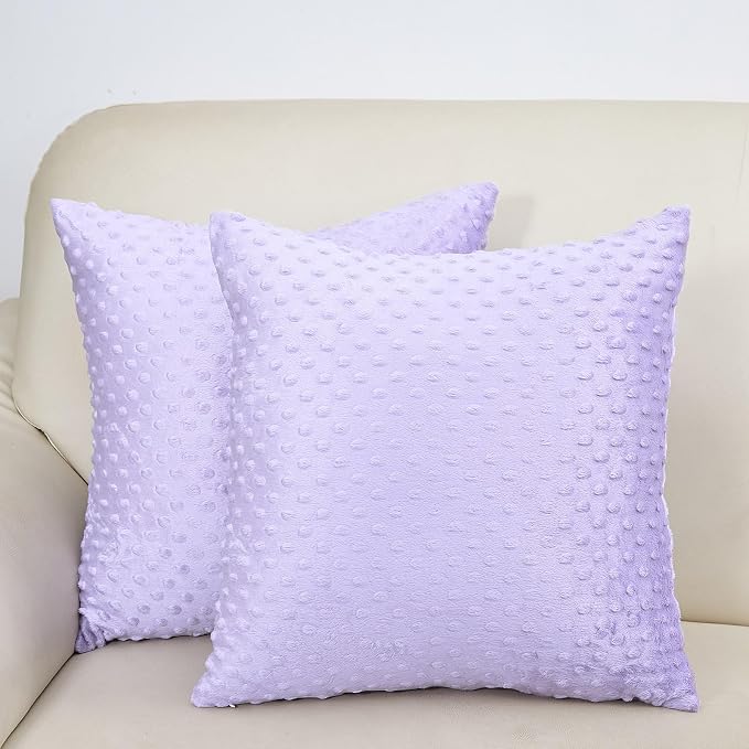 Water Resistant Polyester Pillow Inserts with Plush Dot Cover | Pack of 2 Square Form Indoor Decorative Pillow, Bed and Couch Pillows, 18 x 18 Inches, Orchid
