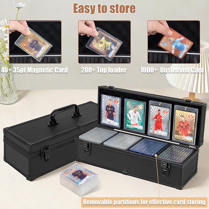 Toploaders Storage Box for 3" x 4" 35pt Rigid Card, Top Loader Storage with 3 Partition Holds 200+ Toploaders, Magnetic Card Holders