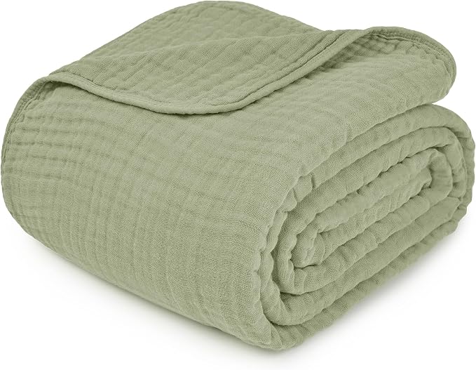 Comfy Cubs Adult Muslin Blanket 90x66” Twin Swaddle Blankets, Sage | 6 Layer Soft, Breathable & Lightweight Muslin Adult Blanket - Machine Washable & Designed in the US Bedding for All Seasons