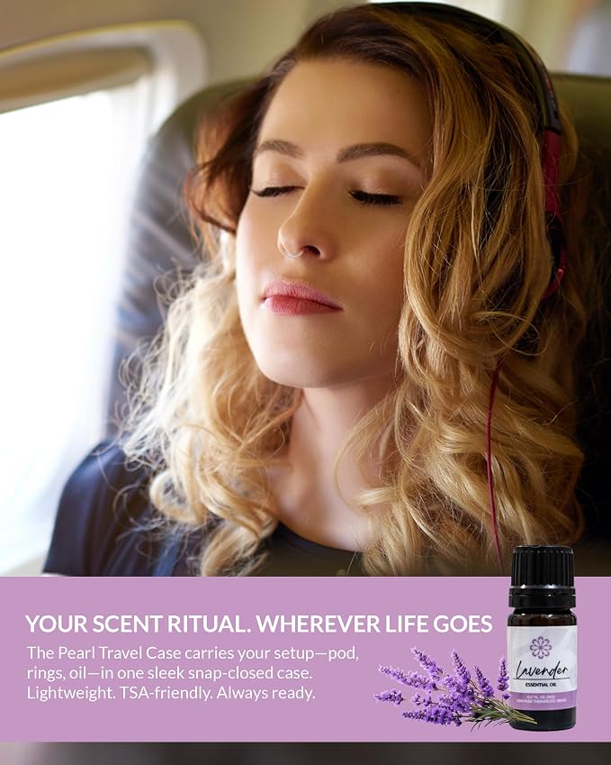 Essence Pearl Travel Case | Lavender Essential Oil | Aromatherapy Nasal Diffuser & Essential Oil Carrying Case | Calming Lavender Oil Scent | Travel-Friendly Kit | White Pod