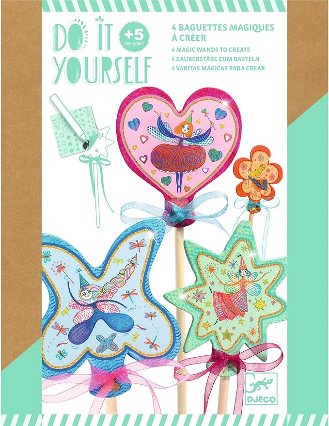 DJECO DIY Little Fairies Magic Wand Craft Kit - Create Your Own Fairy Wand - Arts & Crafts for Little Ones - Fun & Creative for Family & Friends - Creative Kit for Children 5+ Years