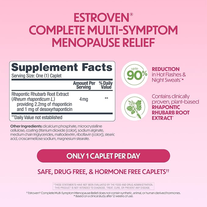 Estroven Complete Multi-Symptom Menopause Supplement for Women,28 Ct.,Clinically Proven Ingredient Provide Menopause Relief & Night Sweats & Hot Flash Relief* Drug-Free-& Non-GMO,(Pack of 2)