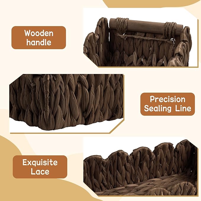 Bathroom Decor Basket for Toilet Paper Storage Baskets For Organizing | For Bedroom Living Room Kitchen Home Decor Scalloped Cute Basekt With Handle for Apartment Countertop,Dark Brown