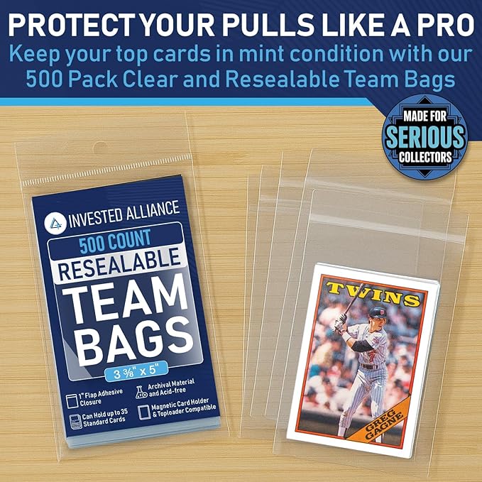 Invested Alliance Resealable Set Team Bags for Trading Cards | Ultra, TCG, Baseball, Sports Card Team Bags Sleeves. Fits Top loaders, Magnetic & Semi Rigid Holders. High Clarity Sleeves.