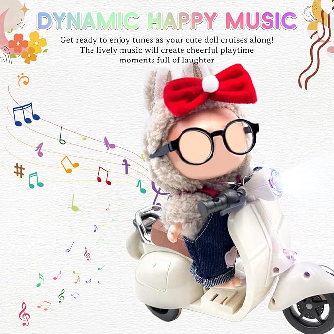 Accessories for 17cm Doll - Scooter Toy for Dolls with LED Lights & Music, Cute Motorcycle Toy for 17cm Doll, Decor Desktop Ornaments for Dolls Collectors