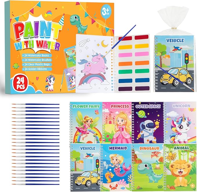Hoarecal Water Coloring Books for Kids Ages 4-8, 24 Mini Coloring Books for Kids Bulk Party Favors, Birthday Goodie Bags Stuffers Return Gifts Small Arts Crafts School Classroom Prizes Travel