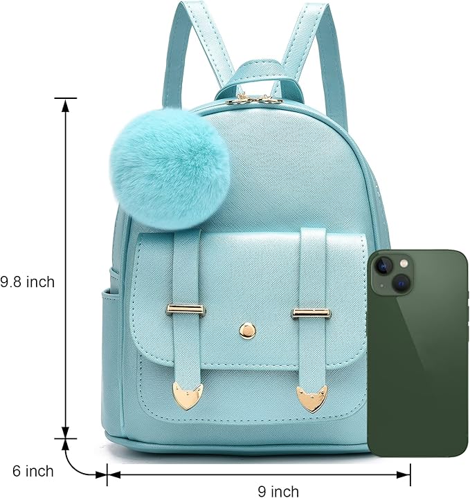 I IHAYNER Girls Fashion Backpack Mini Backpack Purse for Women Teenage Girls Purses PU Leather Pompom Backpack Shoulder Bag