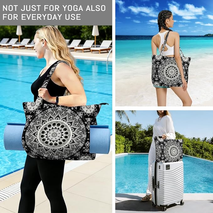 Mandala Yoga Mat Bag Large Yoga Bags and Carrier Fits All Your Stuff Yoga Tote Bags with Zipper Pocket Pilates Bag