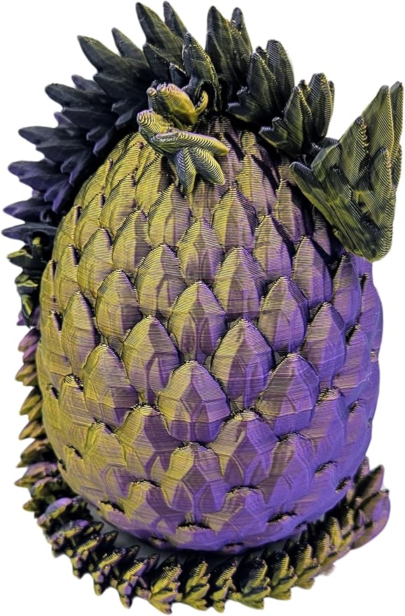 Surprise Dragon Egg Articulating Gemstone Dragon Fidget Figurine - 3D Printed Dragons Flexible ADHD, Autism, Relief Anxiety - Articulated Joints (Gold Purple Black)