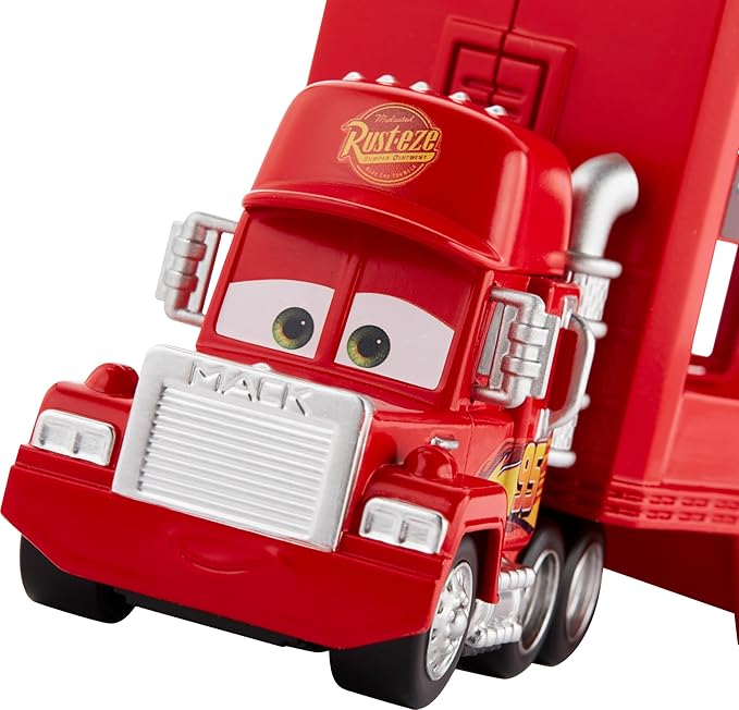 Mattel Disney and Pixar Cars Toy Transporter, Large-Scale Truck, Mack Hauler Holds 18 Miniatures & Includes 1 Metal Lightning McQueen, Play & Display