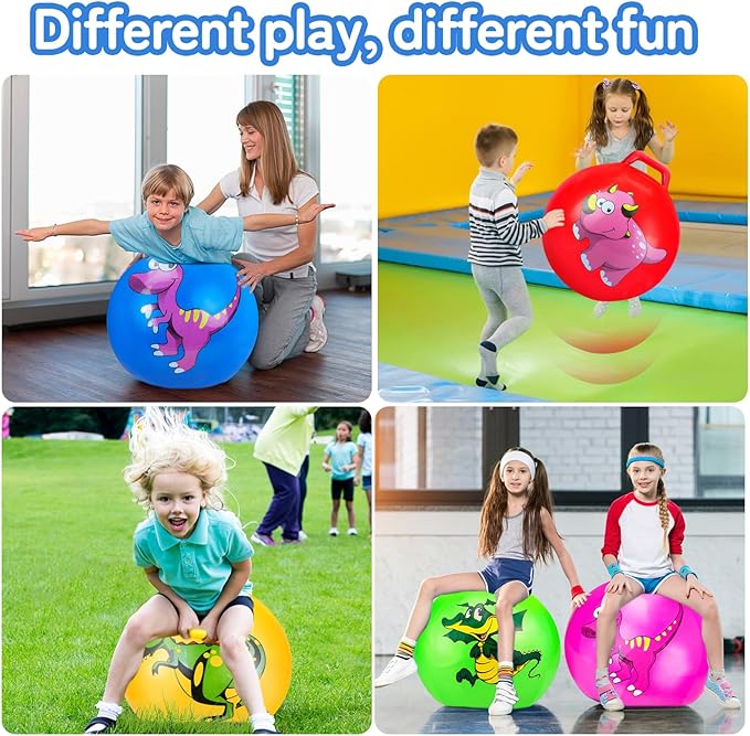 Hymaz 5 Pcs 18 inch Hopper Ball, Dinosaur Toddler Ride On Toys, Bounce Balls with Handles and Air Pump for Kids 2-6 Years, Jumping Hopping Ball for Girl Boy Outdoor Garden Fun Races