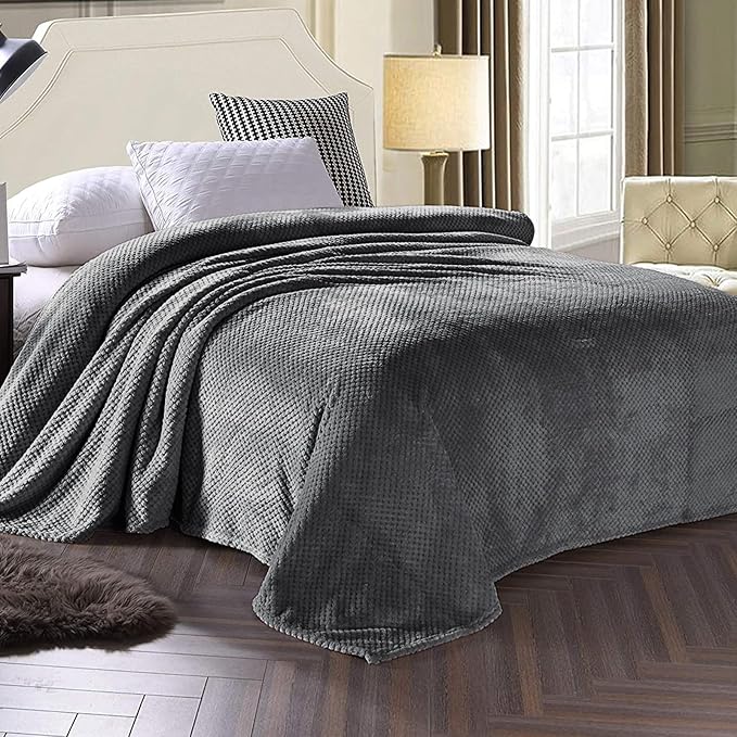 Exclusivo Mezcla Soft Waffle Fleece Bed Blanket King Size, Gray | Lightweight Plush Blanket for Bed, Bedroom, Cozy Flannel with Waffle Texture, Stylish Home Decor, All Season, 104x90 Inches
