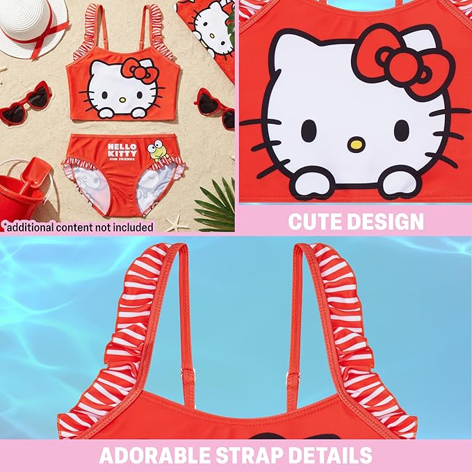 Paw Patrol | Hello Kitty | Peppa Pig Girls Swimsuit, Two Piece Bikini Top & Bottom Set, Bathing Suits with Adjustable Straps