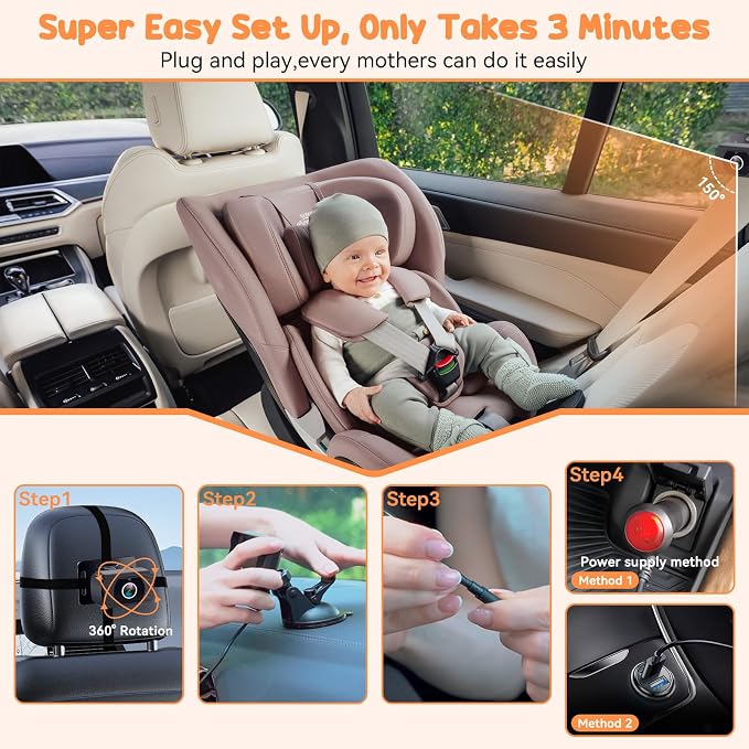 Rohent Baby Camera for Car 2 Pack - Dual HD 1080P Monitors with Night Vision, Adjustable Angles, Glare-Free Display, Easy Installation for Two Vehicles, Ideal for Road Trips